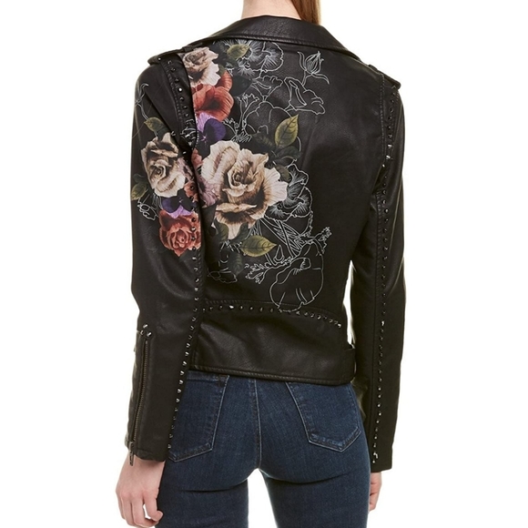 Blank NYC Love and Leave Faux Leather Jacket with Floral Print XS - Picture 2 of 15